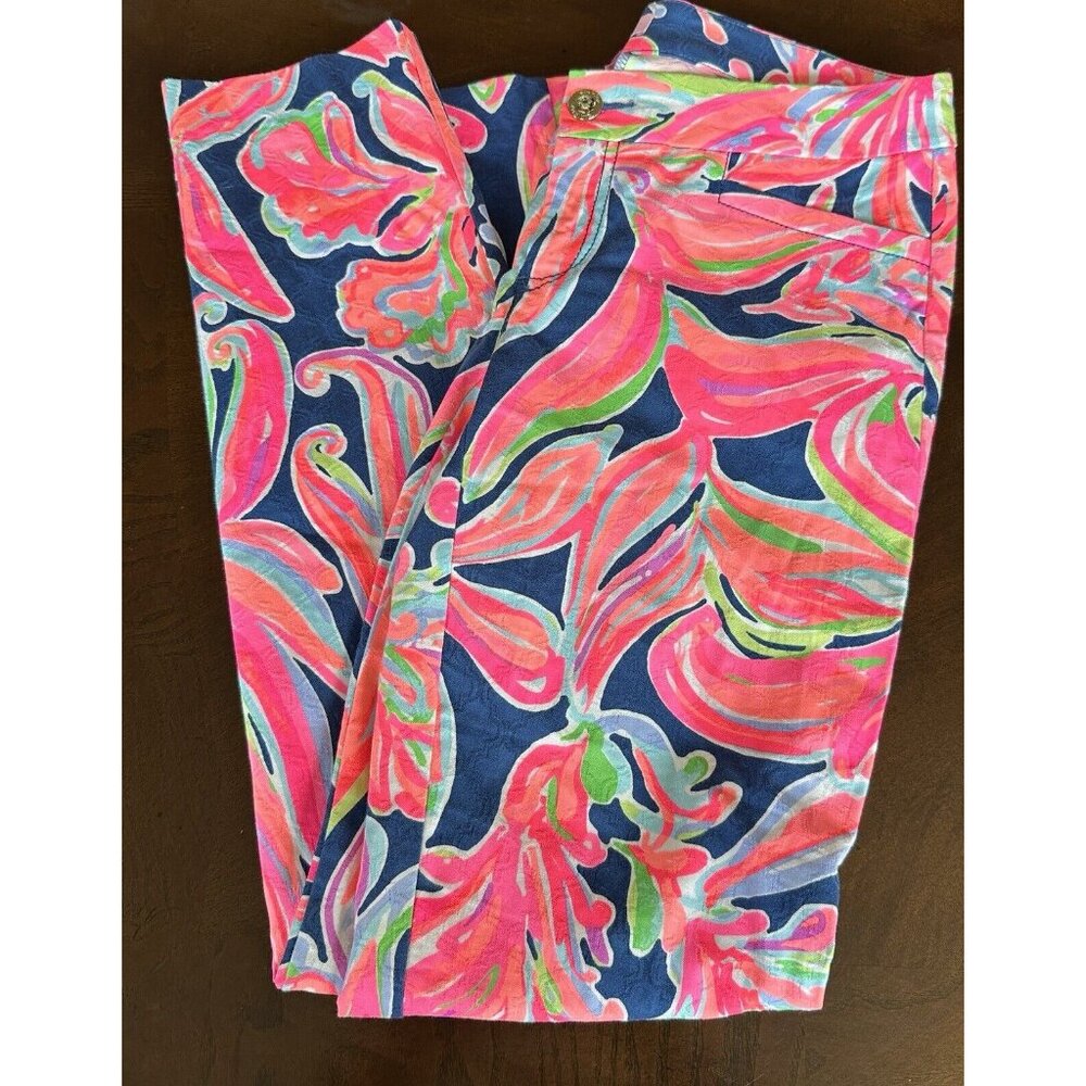 Lilly Pulitzer Kelly Ankle Pants in Resort Navy Banana Flambe, Sz 0, EUC